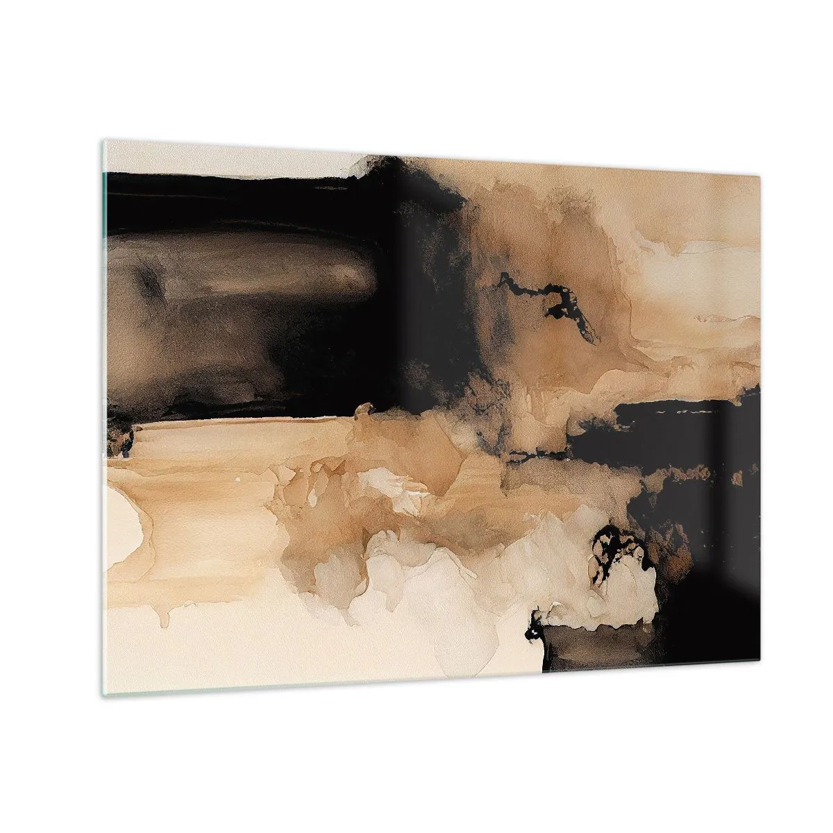 Cuadro sobre vidrio - Impresiones sobre Vidrio - Una forma abstracta en negro y marrón sobre un fondo claro. - 70x50cm - Una abstracción intrigante - Decoración de pared moderna para salón y dormitorio ARTTOR