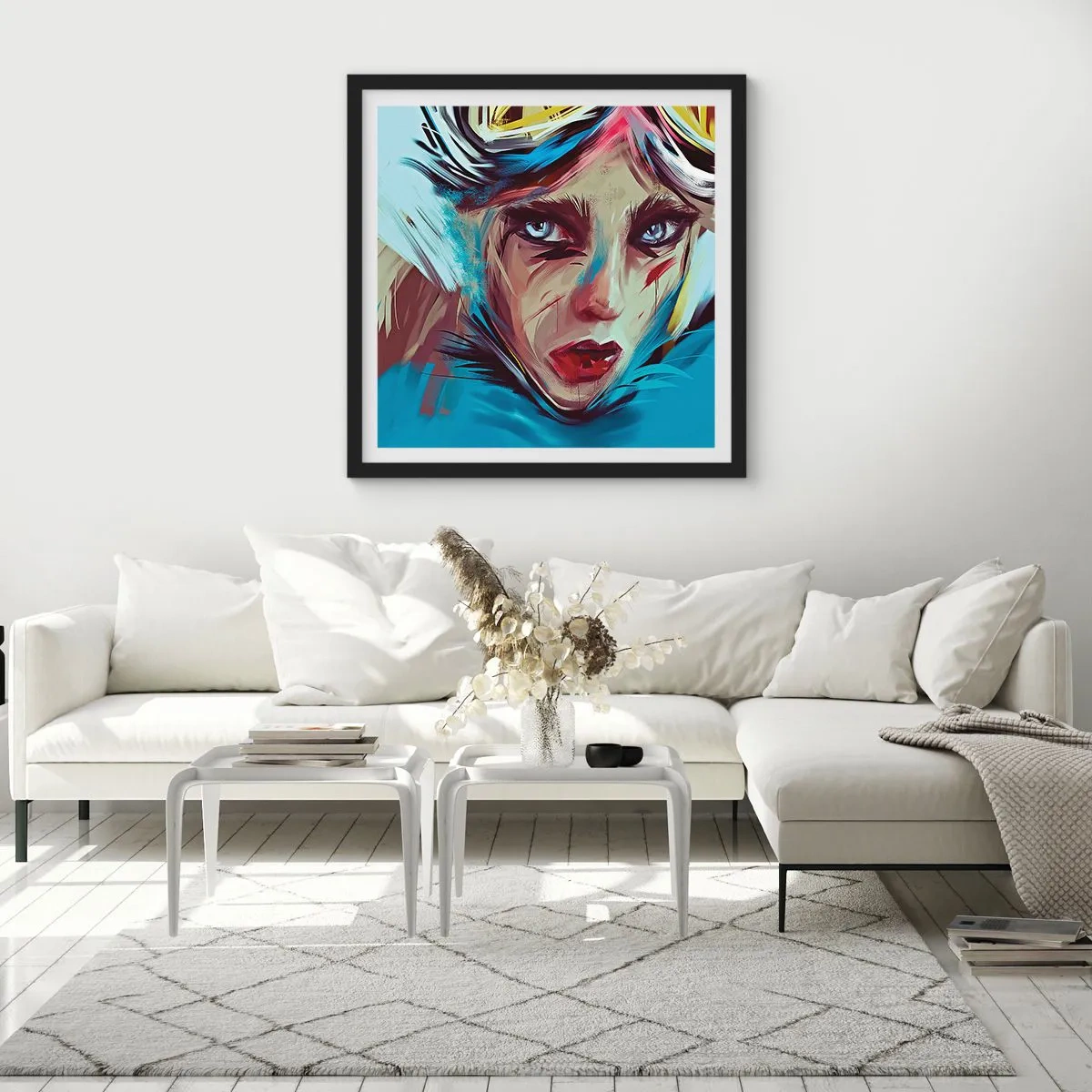 Póster en marco negro - Guerrera colorida - 30x30 cm