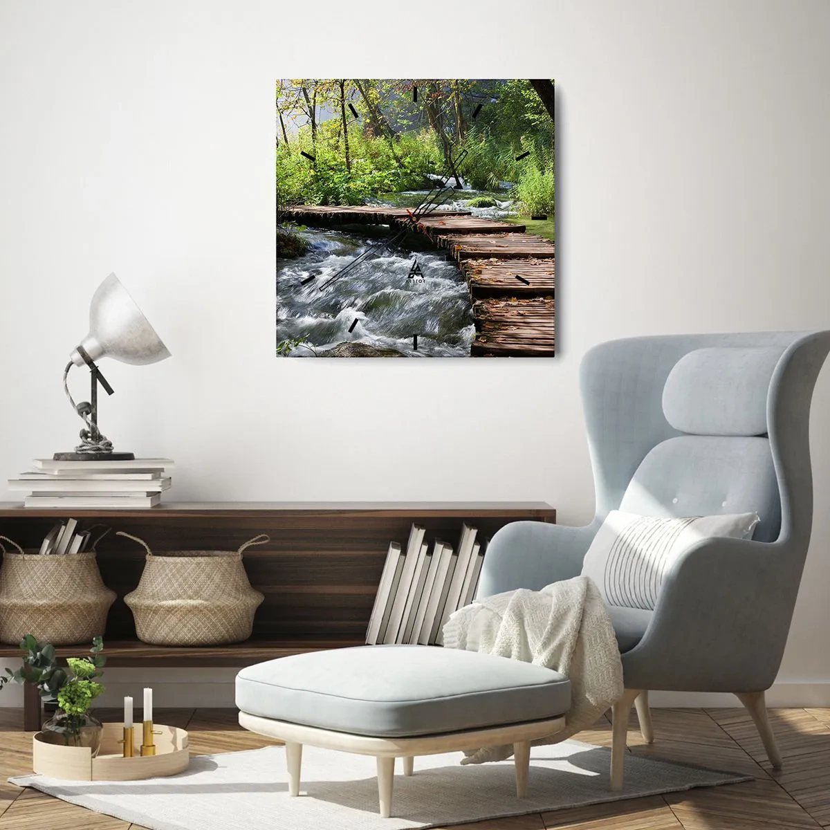 Reloj de pared - Reloj de vidrio - Sobre una cascada de espuma - 40x40 cm