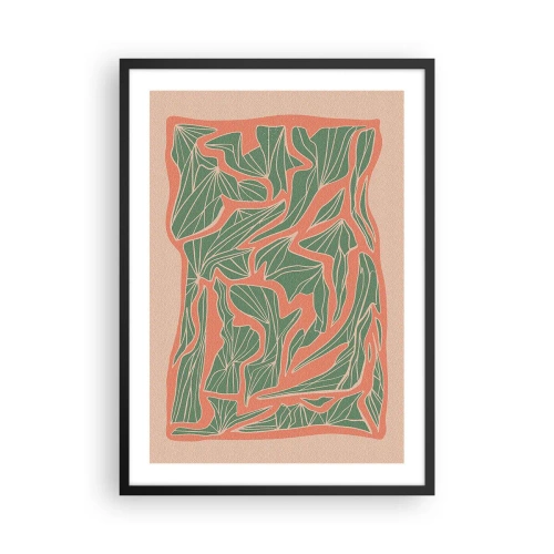Póster en marco negro - Patrón abstracto de hojas en tonos verdes y terracota. - 50x70cm - Lucha entre el coral y el verde - Decoración de pared moderna para salón y dormitorio ARTTOR