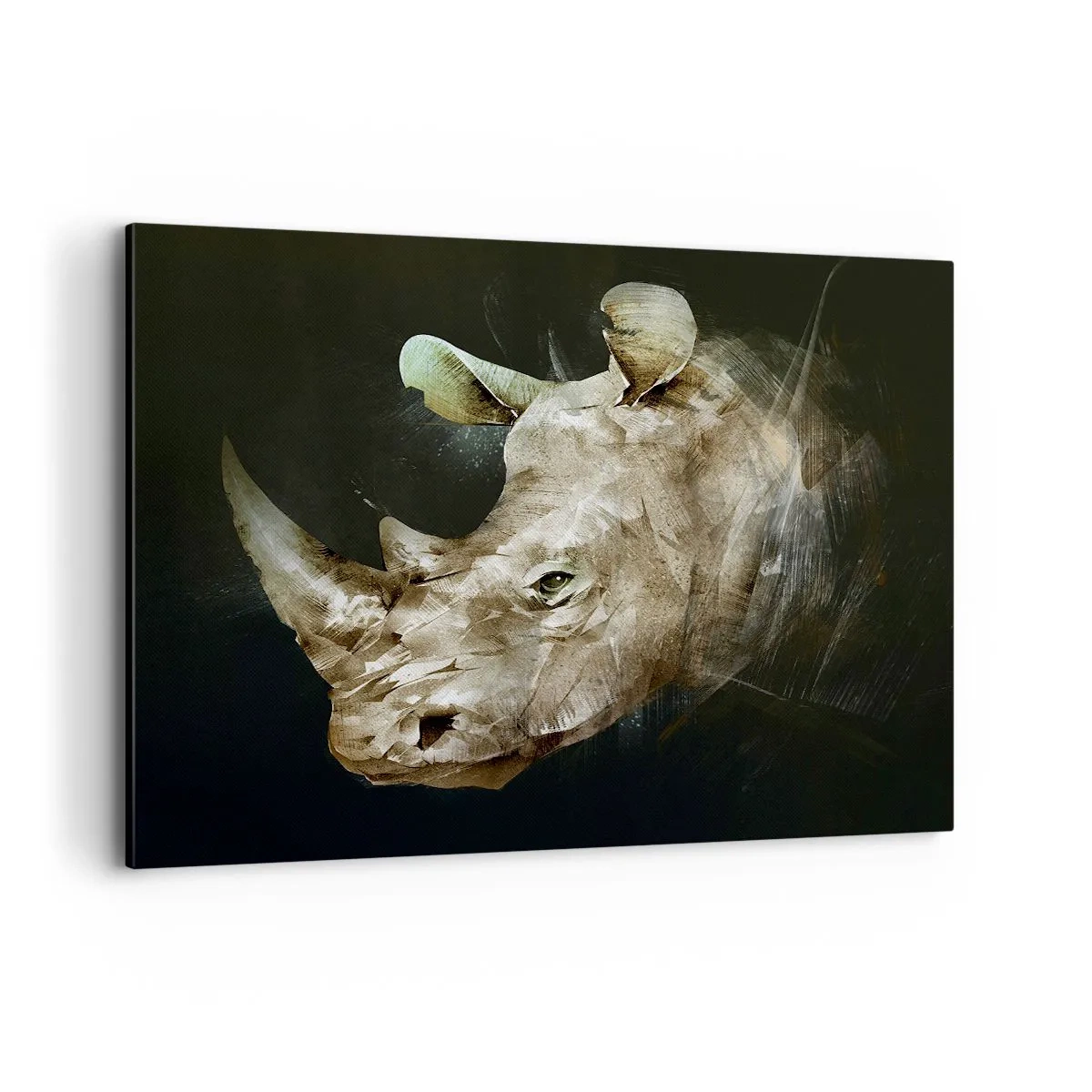 Cuadro sobre lienzo - Impresión de Imagen - Retrato de un rinoceronte en forma artística - 120x80cm - La verdadera fuerza - Decoración de pared moderna para salón y dormitorio ARTTOR