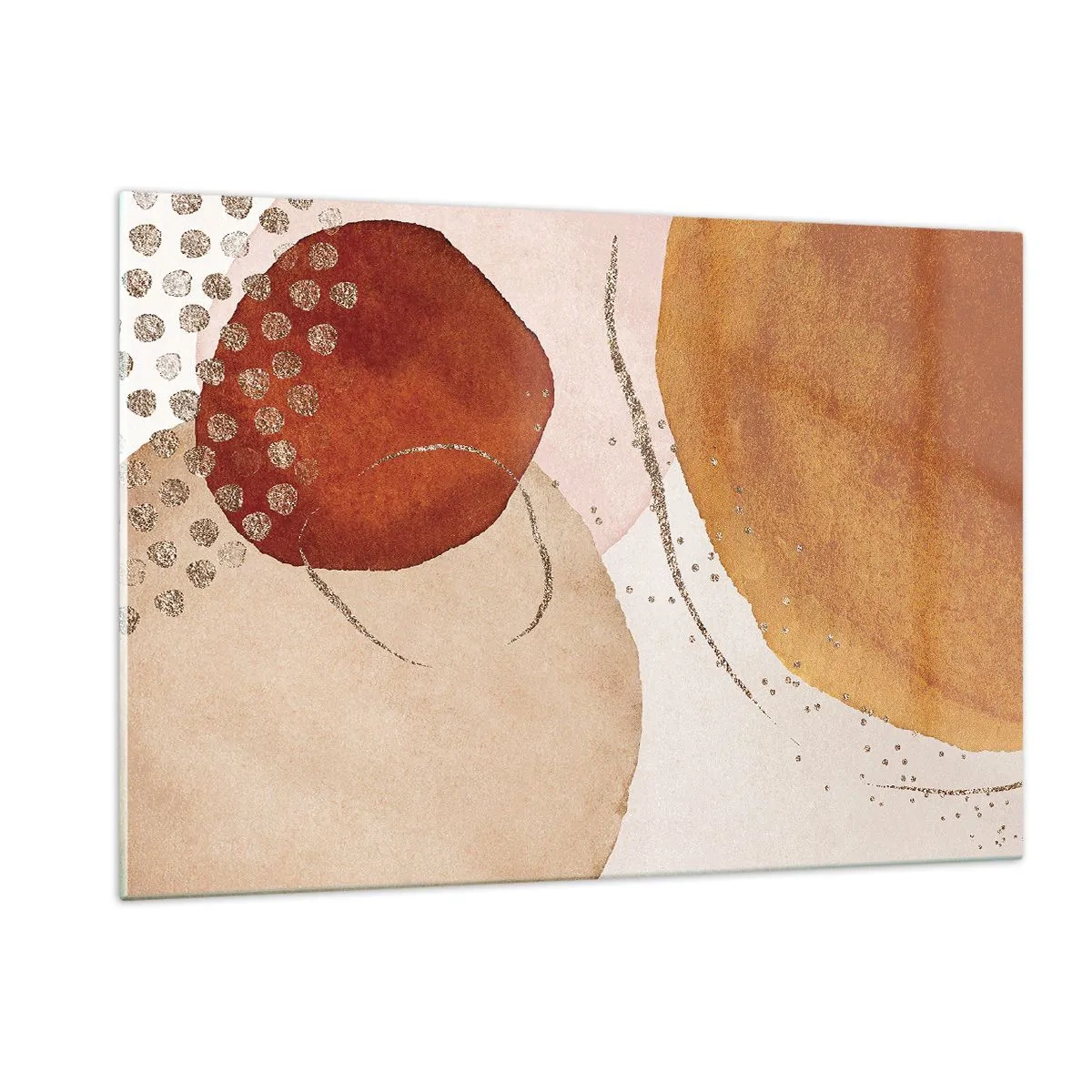 Cuadro sobre vidrio - Impresiones sobre Vidrio - Círculos abstractos en tonos beige, cobre y dorado. - 120x80cm - Movimiento abstracto - Decoración de pared moderna para salón y dormitorio ARTTOR