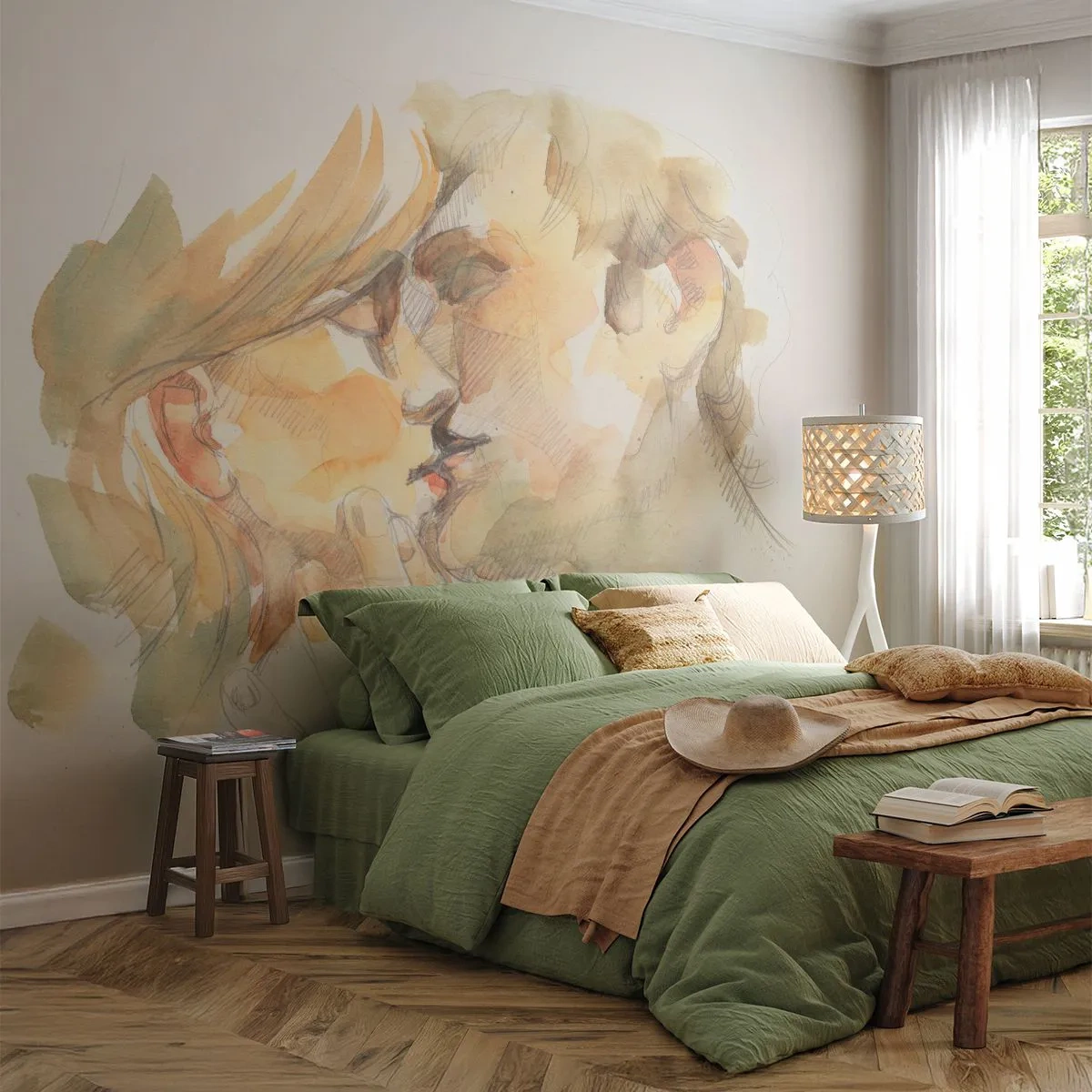 Fotomural Autadhesivo Deluxe Sticker - ¿La media naranja encontrada? - Pareja enamorada, Beso, Pedazo - 250x175 cm