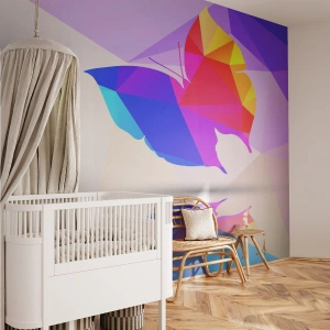 Fotomural Premium Canvas - Silueta de mariposa geométrica en colores vibrantes. - 100x70cm - Arco iris de mariposa - Decoración de pared moderna para salón y dormitorio ARTTOR