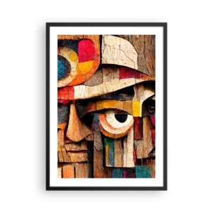 Póster en marco negro - Una cara abstracta hecha de bloques de madera de colores. - 50x70cm - Te veo... - Decoración de pared moderna para salón y dormitorio ARTTOR
