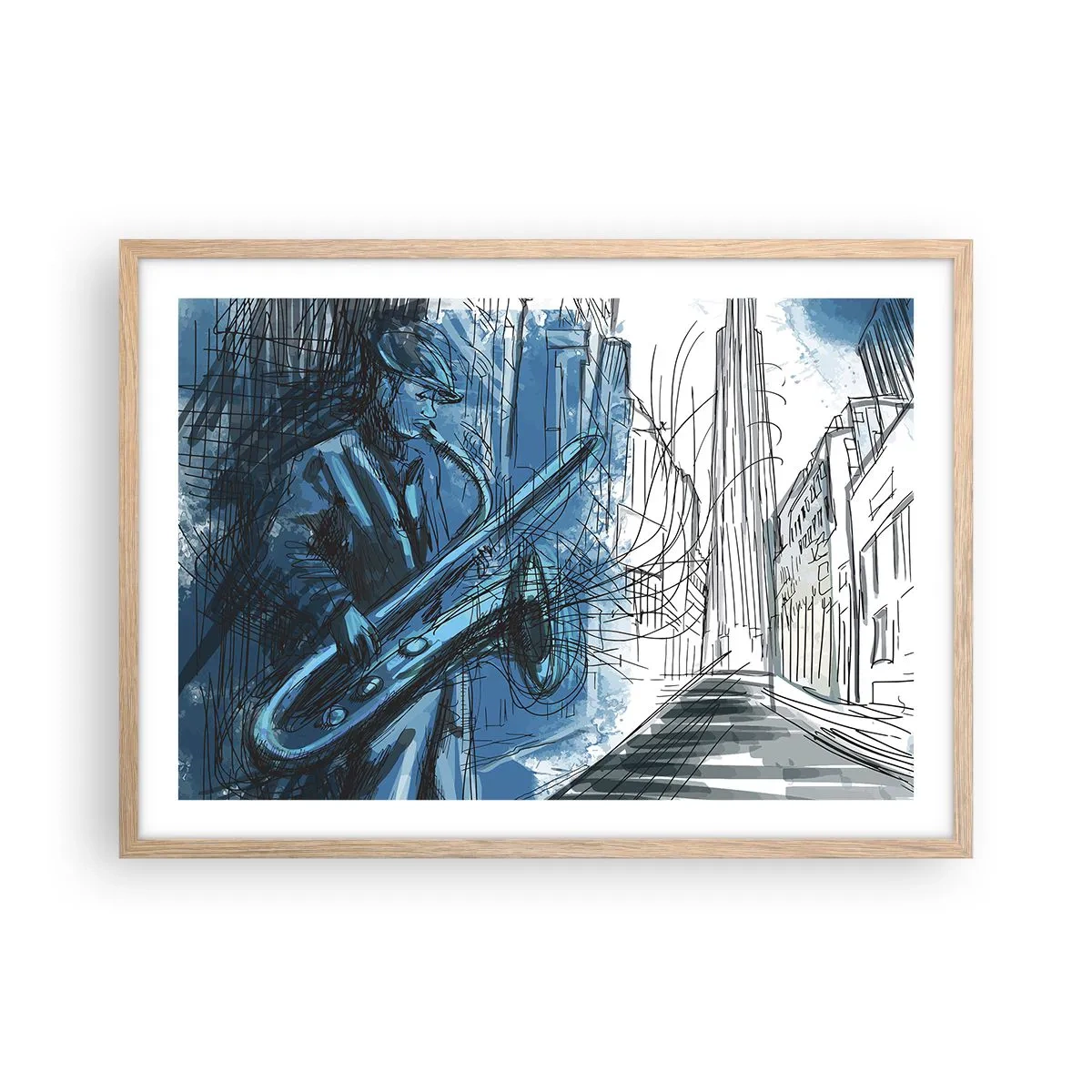 Póster en marco roble claro - Rapsodia urbana - 70x50 cm