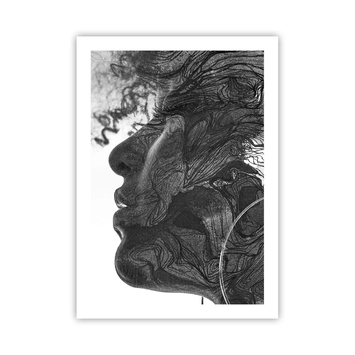 Póster - Perfil del rostro de una mujer con patrones y detalles abstractos. - 50x70cm - Enredada en sueños - Decoración de pared moderna para salón y dormitorio ARTTOR