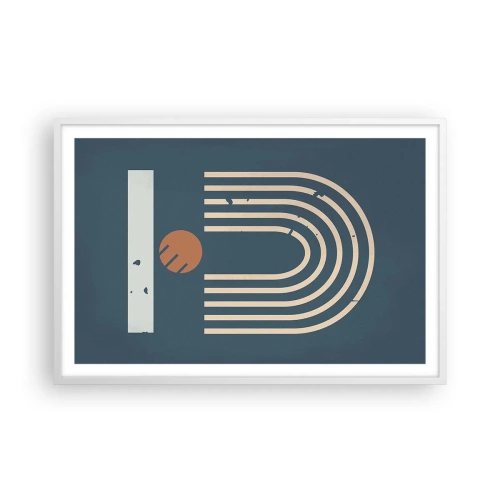 Póster en marco blanco - Geometría sobre azul marino - 91x61 cm