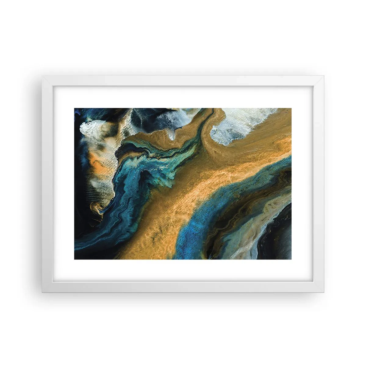 Póster en marco blanco - Azul - amarillo - influencia mutua - 40x30 cm