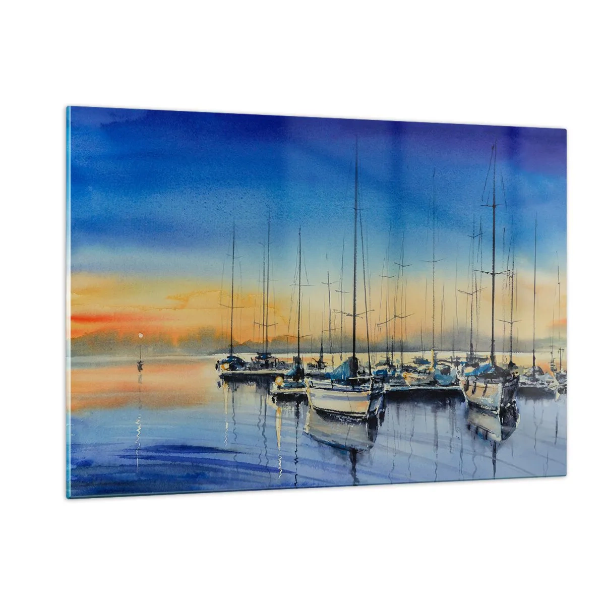 Cuadro sobre vidrio - Impresiones sobre Vidrio - Veleros en el puerto al atardecer - 120x80cm - El final de un buen día - Decoración de pared moderna para salón y dormitorio ARTTOR