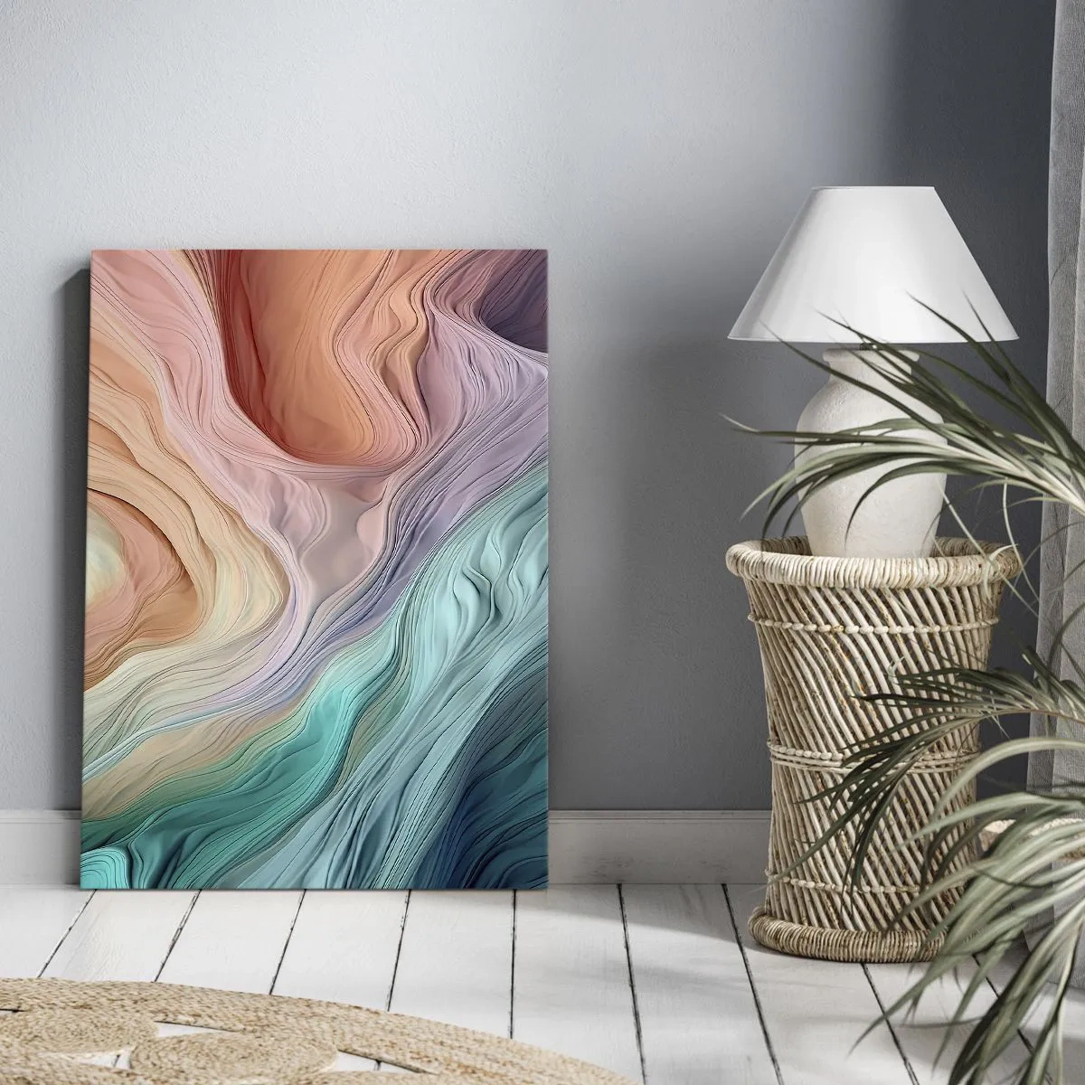Cuadro sobre lienzo - Impresión de Imagen - Ondas abstractas en colores pastel y arcoíris - 70x100cm - Ola arco iris - Decoración de pared moderna para salón y dormitorio ARTTOR