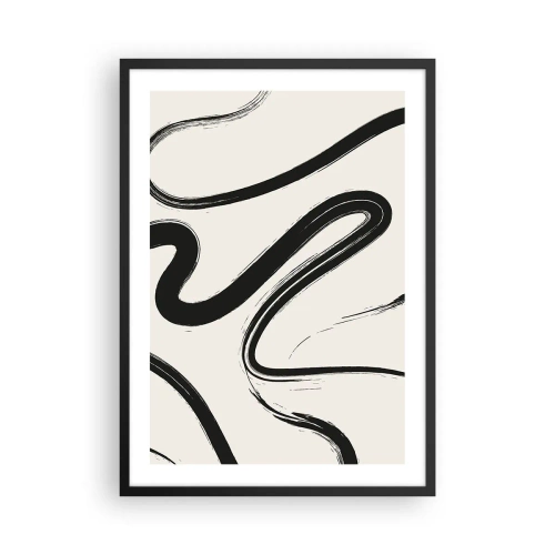 Póster en marco negro - Líneas negras abstractas sobre un fondo claro - 50x70cm - Fantasía en blanco y negro - Decoración de pared moderna para salón y dormitorio ARTTOR