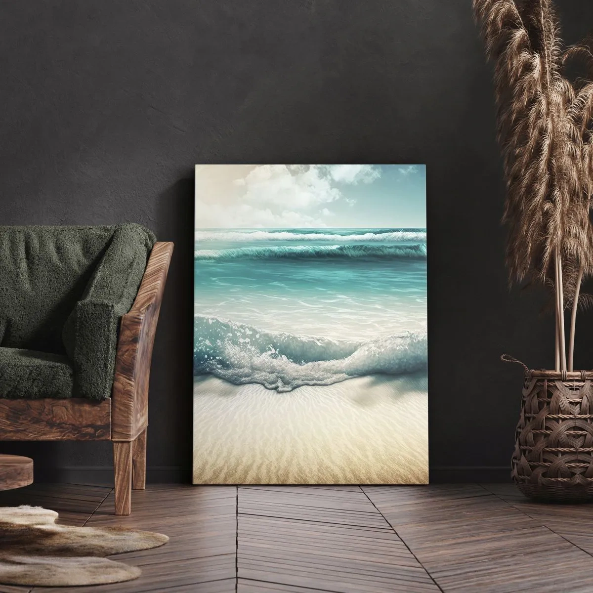 Cuadro sobre lienzo - Impresión de Imagen - Olas del océano en una playa de arena clara - 50x70cm - Calma oceánica - Decoración de pared moderna para salón y dormitorio ARTTOR
