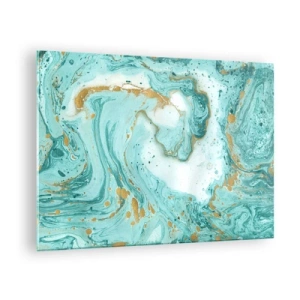 Cuadro sobre vidrio - Impresiones sobre Vidrio - Patrón estilo mármol turquesa y dorado - 70x50cm - Bajo la gran ola del periodo Edo - Decoración de pared moderna para salón y dormitorio ARTTOR