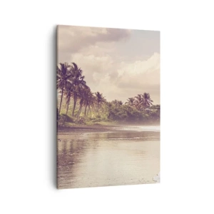 Cuadro sobre lienzo - Impresión de Imagen - Una playa con palmeras y olas suaves por la mañana. - 50x70cm - La caricia de las olas - Decoración de pared moderna para salón y dormitorio ARTTOR