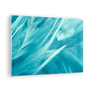 Cuadro sobre vidrio - Impresiones sobre Vidrio - Plumas turquesas en un delicado primer plano - 70x50cm - Un manto real  - Decoración de pared moderna para salón y dormitorio ARTTOR