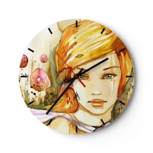 Reloj de pared - Reloj de vidrio - Retrato artístico de una mujer con cabello rojo y ojos esmeralda. - 30x30cm - Una mirada que calma el alma - Decoración de pared moderna para salón, cocina y dormitorio ARTTOR