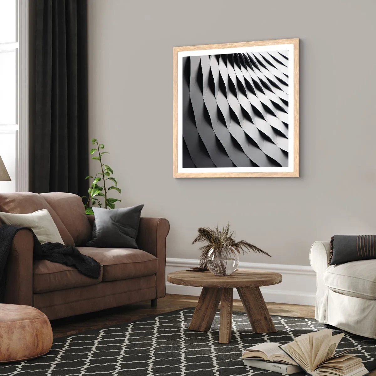 Póster en marco roble claro - En la superficie de las ondas - 30x30 cm