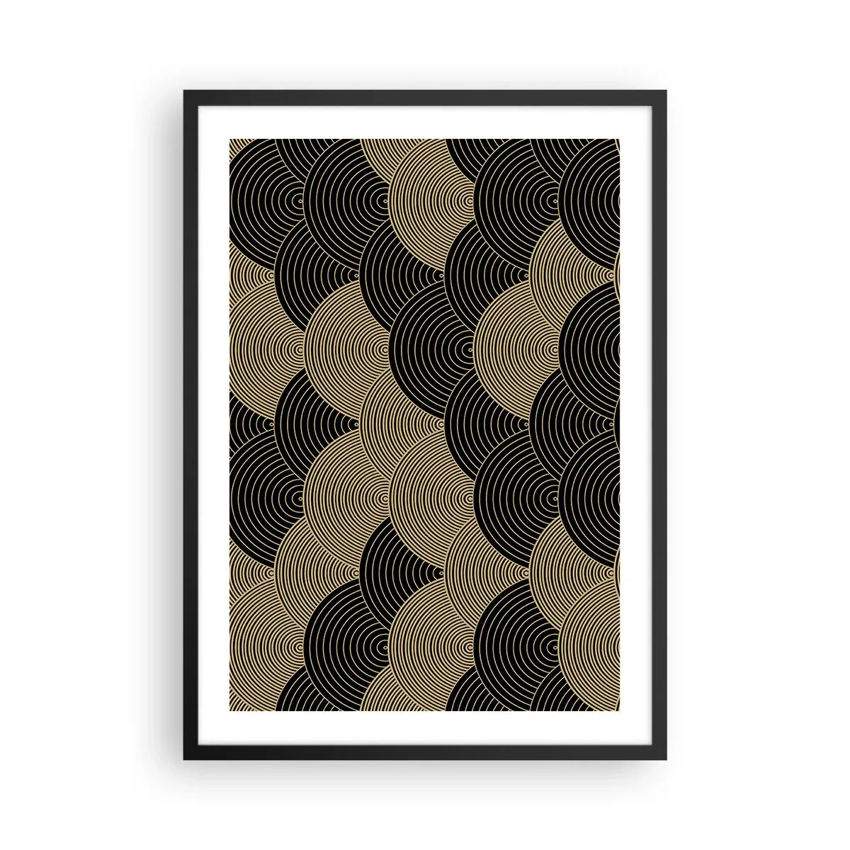 Póster en marco negro - Patrón abstracto en círculos negros y dorados. - 50x70cm - Multiplicación de la unidad - Decoración de pared moderna para salón y dormitorio ARTTOR
