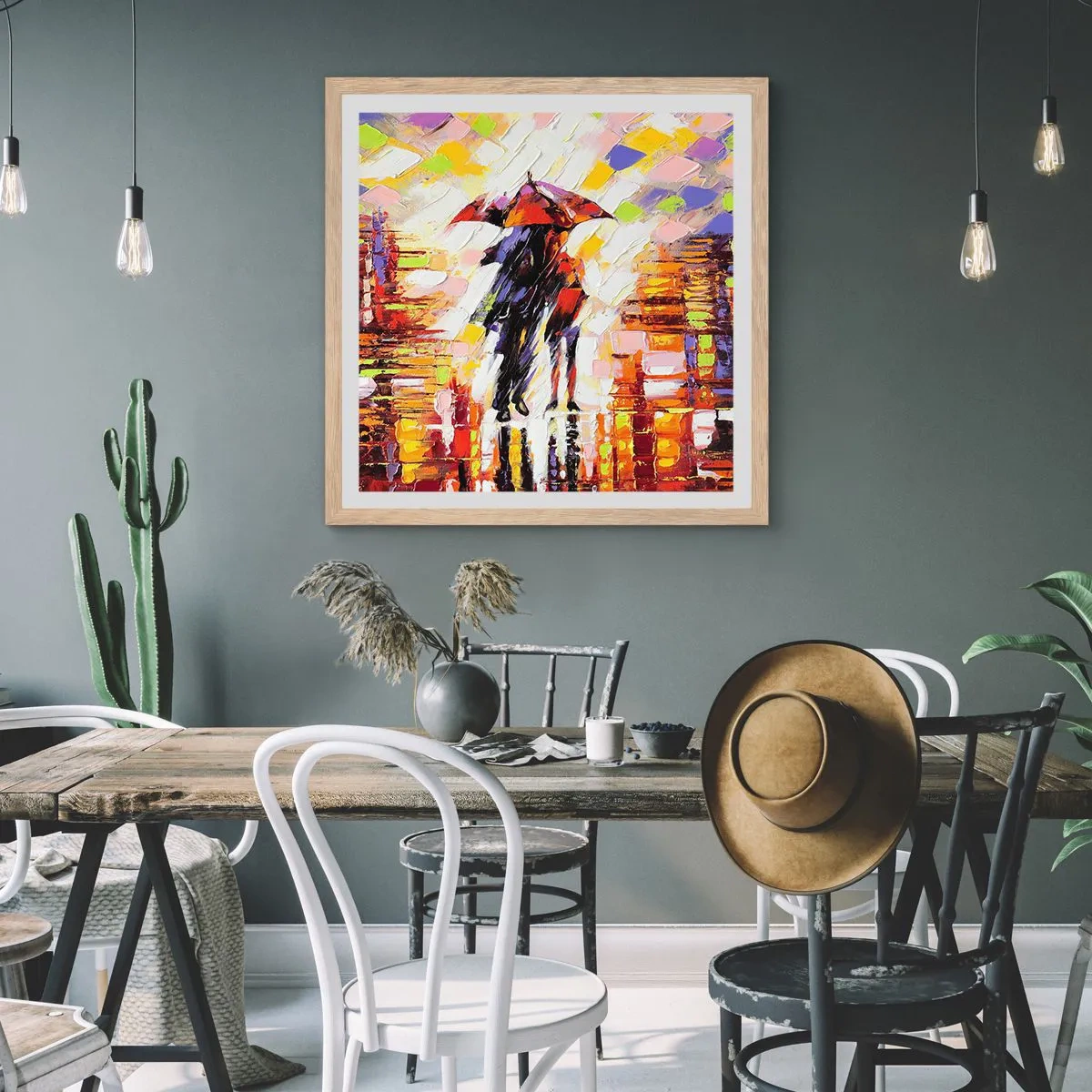 Póster en marco roble claro - Juntos a través de la noche y la lluvia - 40x40 cm