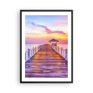 Póster en marco negro - Un muelle con un mirador iluminado por el sol poniente. - 50x70cm - El silencio lila-dorado de la tarde - Decoración de pared moderna para salón y dormitorio ARTTOR