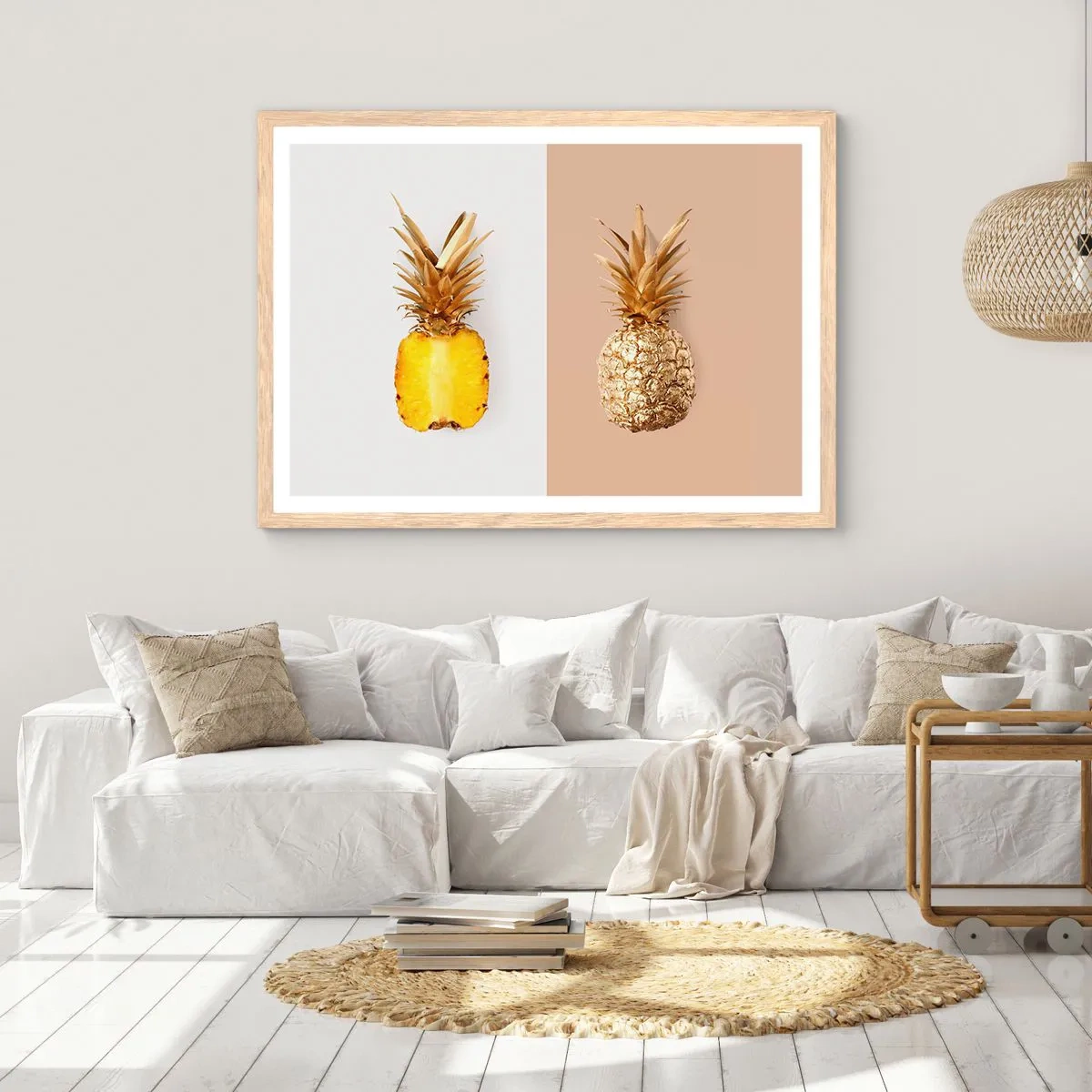 Póster en marco roble claro - Piña y media - 100x70 cm