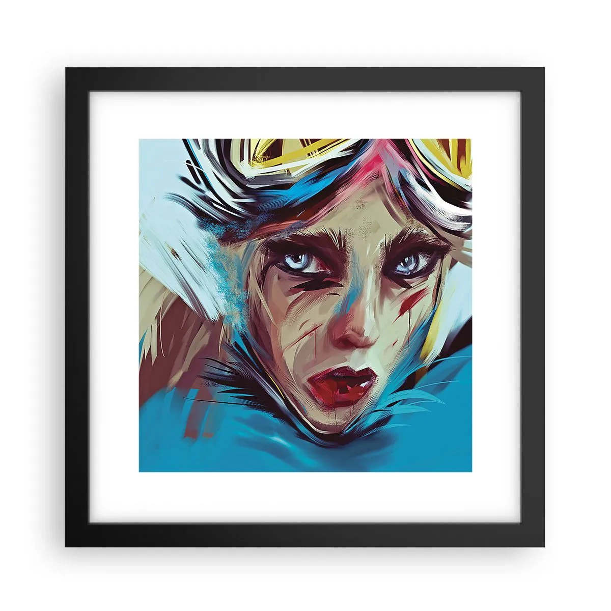 Póster en marco negro - Guerrera colorida - 30x30 cm