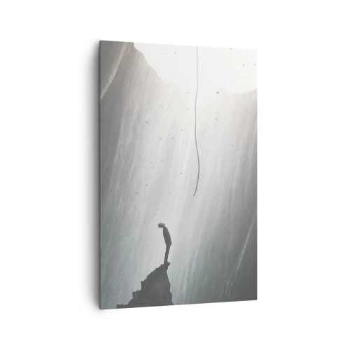 Cuadro sobre lienzo - Impresión de Imagen - Silueta de un hombre en el suelo de una cueva con vistas a la luz. - 80x120cm - Siempre hay una salida - Decoración de pared moderna para salón y dormitorio ARTTOR