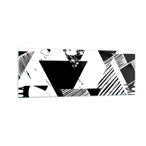 Cuadro sobre vidrio - Impresiones sobre Vidrio - Patrones geométricos en forma minimalista en blanco y negro. - 140x50cm - Una lluvia de triángulos - Decoración de pared moderna para salón y dormitorio ARTTOR