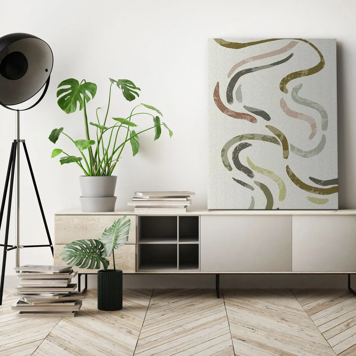 Cuadro sobre lienzo - Impresión de Imagen - Arcos abstractos en colores pastel - 80x120cm - La alegre danza de la abstracción - Decoración de pared moderna para salón y dormitorio ARTTOR