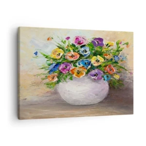 Cuadro sobre lienzo - Impresión de Imagen - Un colorido ramo de flores en un jarrón blanco. - 70x50cm - Bodegón con jarrón blanco - Decoración de pared moderna para salón y dormitorio ARTTOR