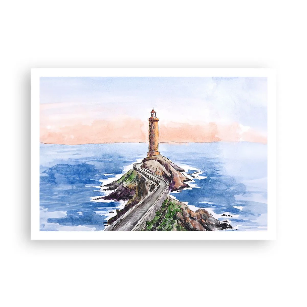 Póster - Un faro en una costa rocosa - 100x70cm - Frente al mar - Decoración de pared moderna para salón y dormitorio ARTTOR