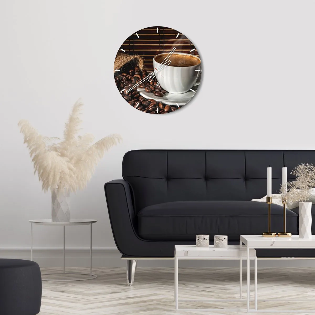 Reloj de pared - Reloj de vidrio - La negrura del carbón, la transparencia del ámbar - 40x40 cm