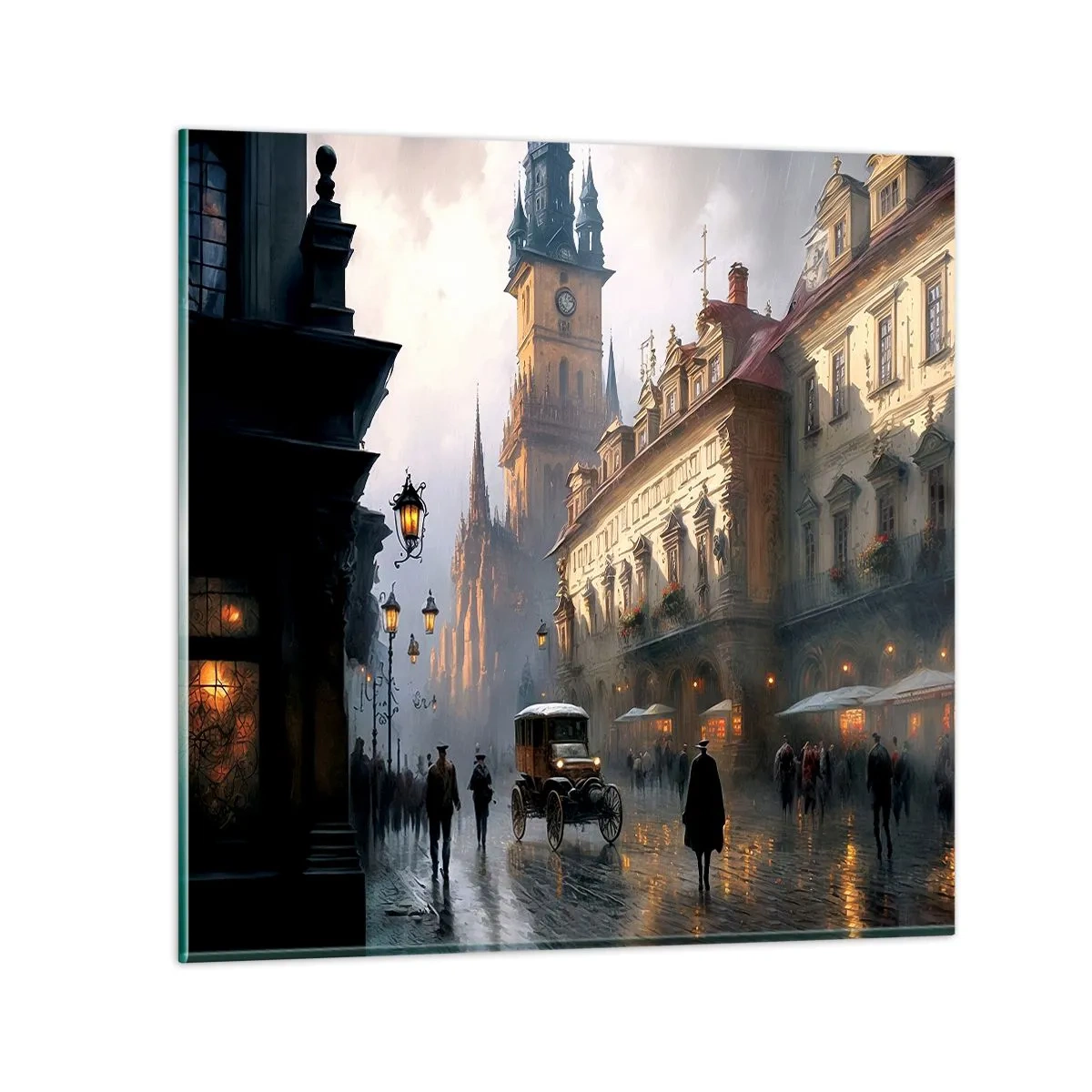Cuadro sobre vidrio - Impresiones sobre Vidrio - La magia de una noche de Praga - 30x30 cm