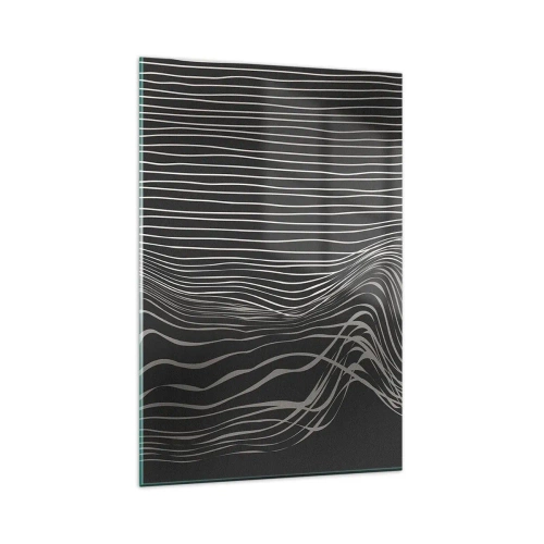 Cuadro sobre vidrio - Impresiones sobre Vidrio - Líneas blancas sobre un fondo gris oscuro en una disposición abstracta. - 80x120cm - Ritmo y acento - Decoración de pared moderna para salón y dormitorio ARTTOR