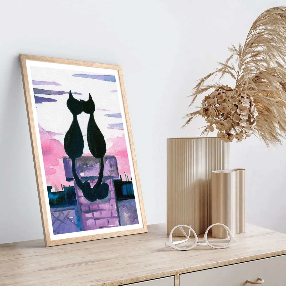 Póster en marco roble claro - Cita bajo la luna - 50x70 cm