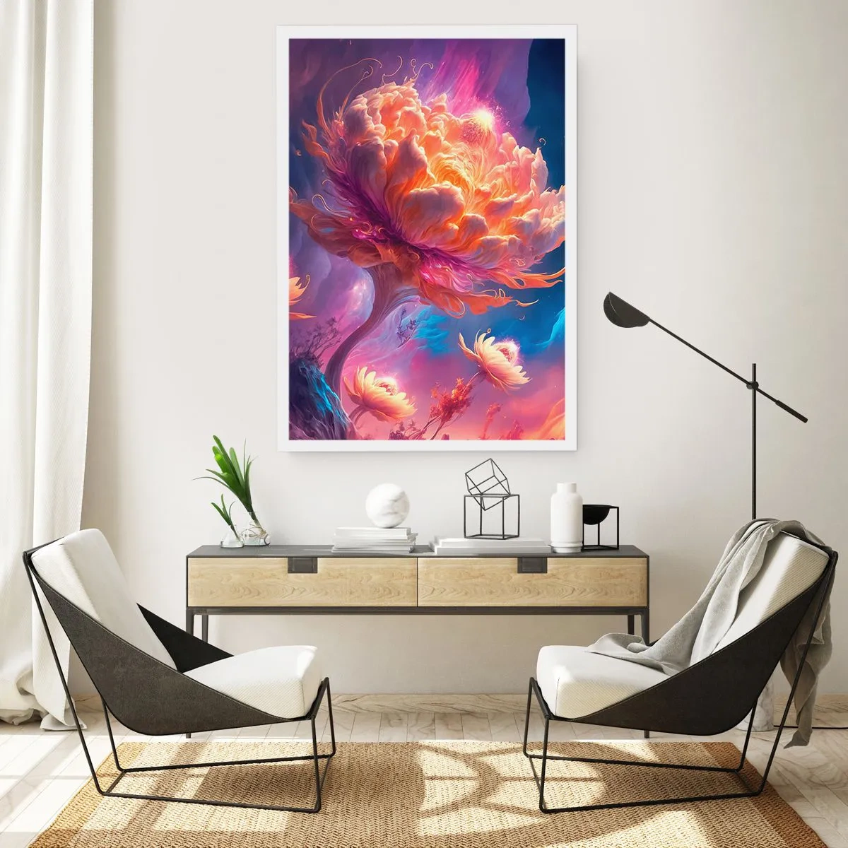 Póster - Un árbol fantástico en forma de flor floreciente. - 50x70cm - Otro mundo - Decoración de pared moderna para salón y dormitorio ARTTOR