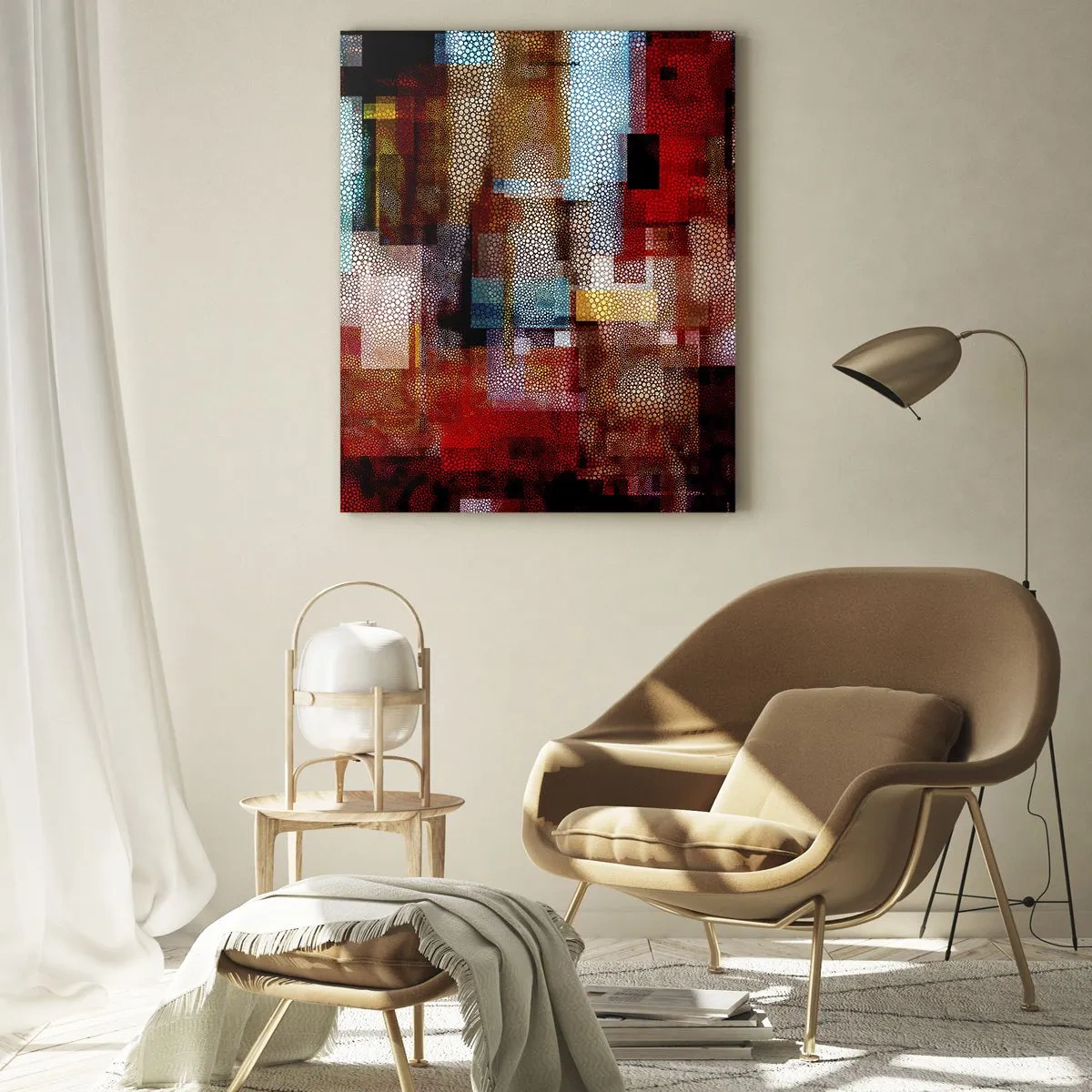 Cuadro sobre vidrio - Impresiones sobre Vidrio - Composición geométrica abstracta en tonos rojos. - 50x70cm - Confusión y desconcierto - Decoración de pared moderna para salón y dormitorio ARTTOR