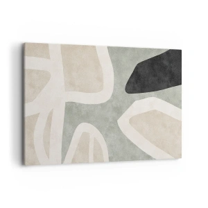 Cuadro sobre lienzo - Impresión de Imagen - Formas abstractas en colores tenues - 100x70cm - Composición con un toque negro - Decoración de pared moderna para salón y dormitorio ARTTOR