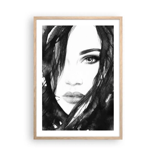 Póster en marco roble claro - Retrato de una dama en blanco y negro - 50x70 cm