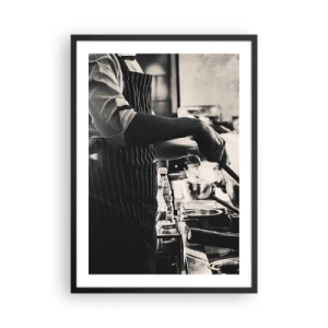 Póster en marco negro - Fotografía en blanco y negro de un chef en el trabajo. - 50x70cm - Alquimia de sabores - Decoración de pared moderna para salón y dormitorio ARTTOR