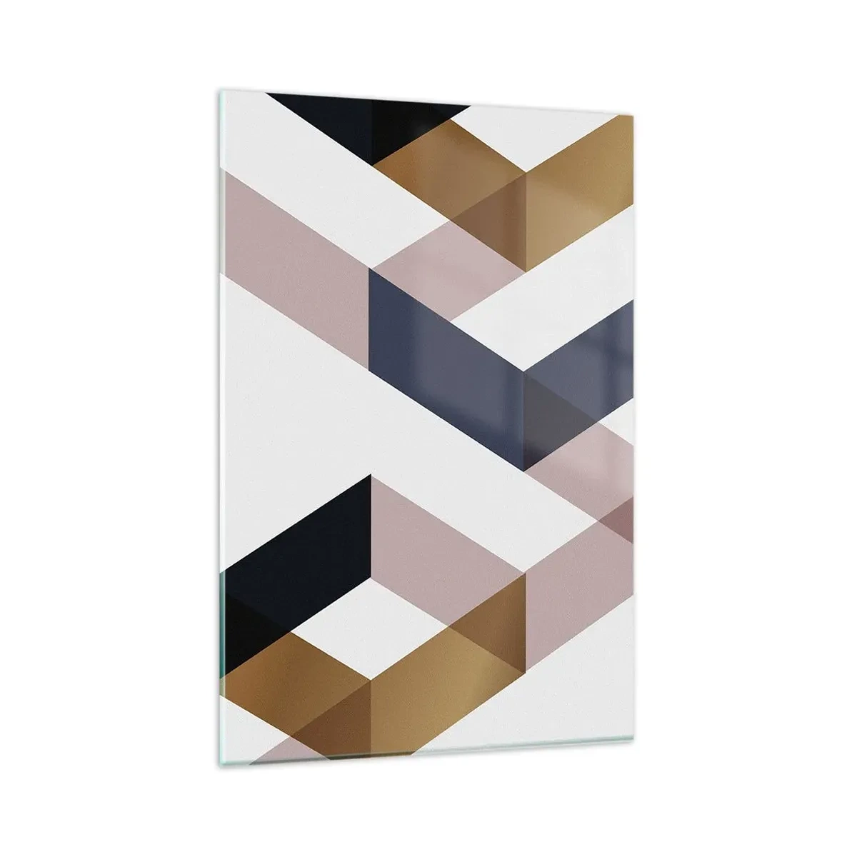 Cuadro sobre vidrio - Impresiones sobre Vidrio - Patrones geométricos en tonos dorados y azul marino. - 80x120cm - Rectas y ángulos - Decoración de pared moderna para salón y dormitorio ARTTOR