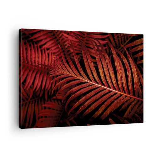 Cuadro sobre lienzo - Impresión de Imagen - Primer plano de hojas tropicales rojas - 70x50cm - Las brasas de la vida - Decoración de pared moderna para salón y dormitorio ARTTOR