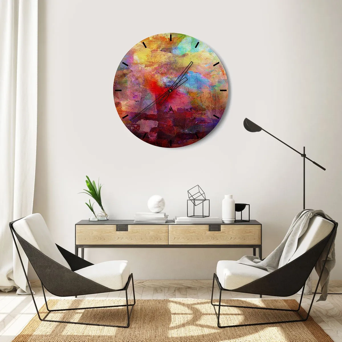 Reloj de pared - Reloj de vidrio - Mira dentro del arco iris - 40x40 cm