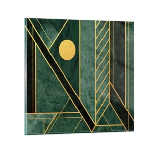 Cuadro sobre vidrio - Impresiones sobre Vidrio - La dinámica del oro y el azul - 70x70 cm