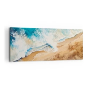 Cuadro sobre lienzo - Impresión de Imagen - Una ola del mar rompiendo contra la orilla arenosa - 120x50cm - Olas recurrentes - Decoración de pared moderna para salón y dormitorio ARTTOR