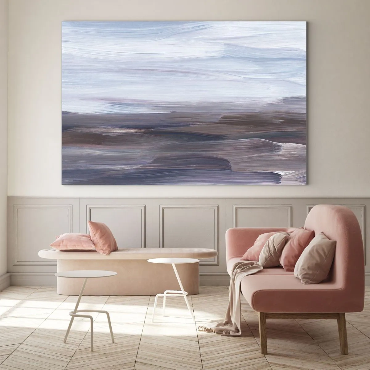 Cuadro sobre vidrio - Impresiones sobre Vidrio - Rayas horizontales de agua en tonos azules y marrones en un estilo abstracto. - 70x50cm - Elementos: agua - Decoración de pared moderna para salón y dormitorio ARTTOR