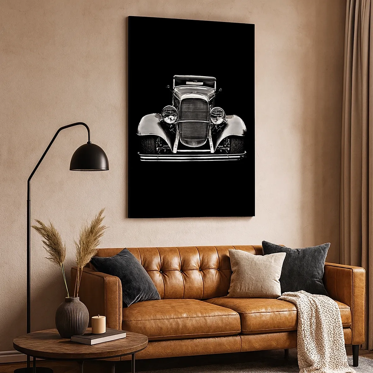 Cuadro sobre lienzo - Impresión de Imagen - Un coche clásico en blanco y negro. - 50x70cm - Un verdadero caballero - Decoración de pared moderna para salón y dormitorio ARTTOR
