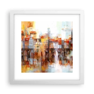 Póster en marco blanco - Puente y ciudad - 30x30 cm