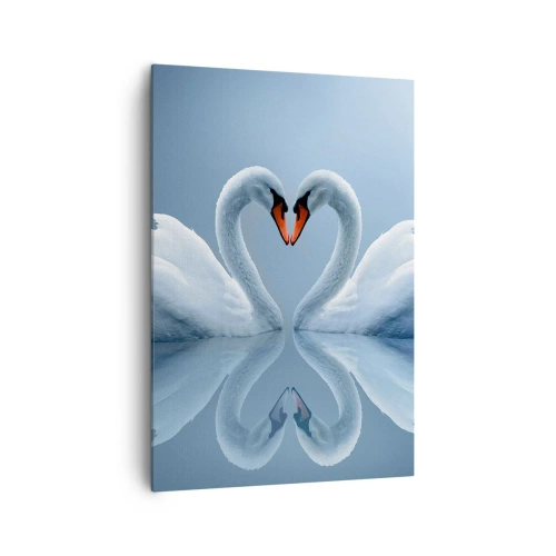 Cuadro sobre lienzo - Impresión de Imagen - Dos cisnes formando un corazón en una superficie tranquila del agua. - 70x100cm - Tiempo de amor - Decoración de pared moderna para salón y dormitorio ARTTOR